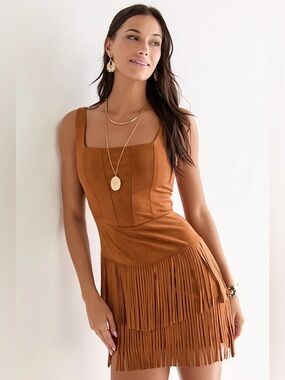 🤎Trixxi Rust Brown Fringe Mini Dress🤎